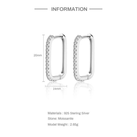 1.8 mm Moissanite Diamond Pave Rectangular Huggie Hoop Earrings NEW - Picture 4 of 11